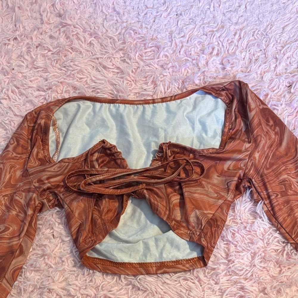 SHEIN Two-Tone Mint & Brown Ruched Crop Top